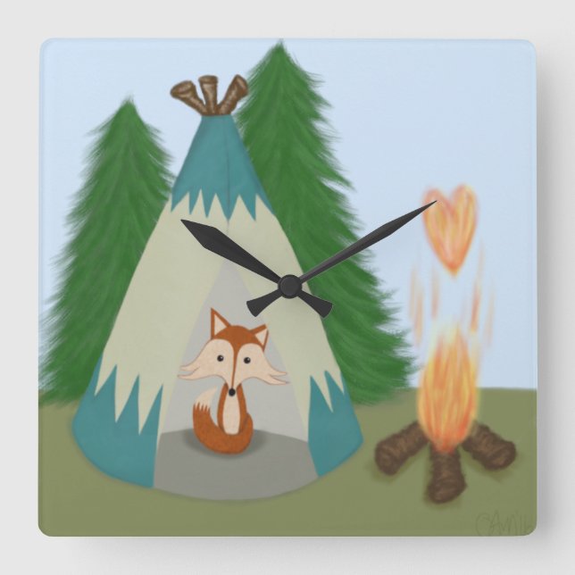 The Lone Fox Square Wall Clock (Front)