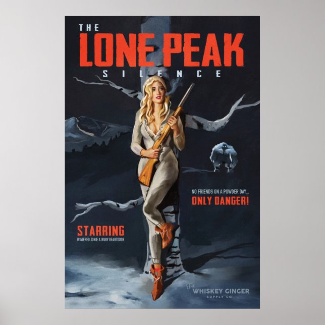 "The Lone Peak Silence" Retro Ski Pinup Movie Poster (Front)