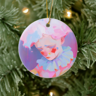 The Lonely Pink Clown Ceramic Tree Decoration