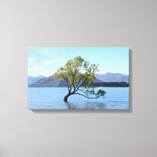 The Lonely Tree Watercolor Canvas Print