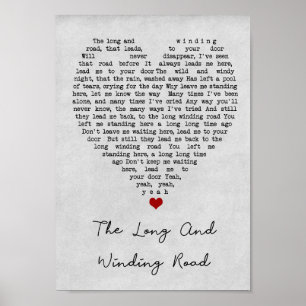 The Long And Winding Road Grey Heart Song Lyric Poster