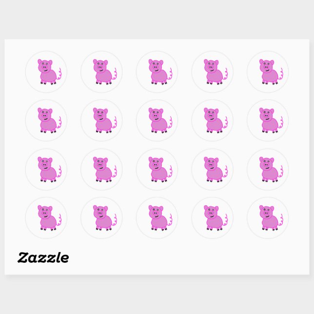 The Long Tailed Cute Pink Pig Classic Round Sticker (Sheet)