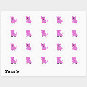 The Long Tailed Cute Pink Pig Classic Round Sticker