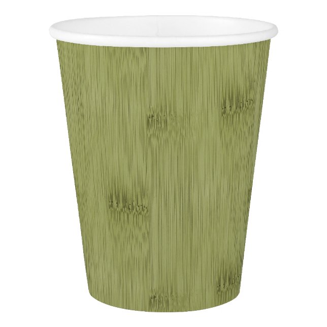 The Look of Bamboo in Olive Moss Green Wood Grain Paper Cup (Front)