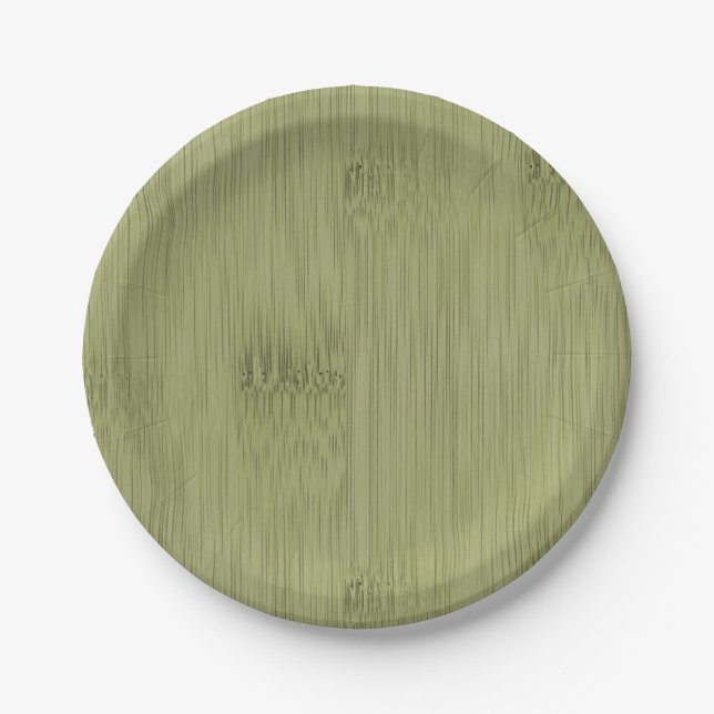 The Look of Bamboo in Olive Moss Green Wood Grain Paper Plate (Front)