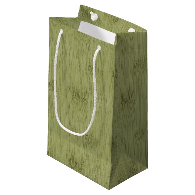 The Look of Bamboo in Olive Moss Green Wood Grain Small Gift Bag (Front Angled)