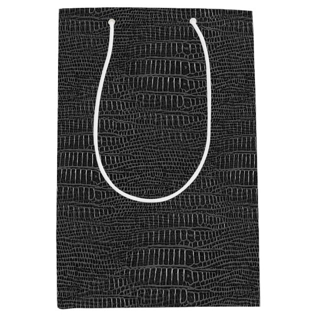 The Look of Black Realistic Alligator Skin Medium Gift Bag (Front)