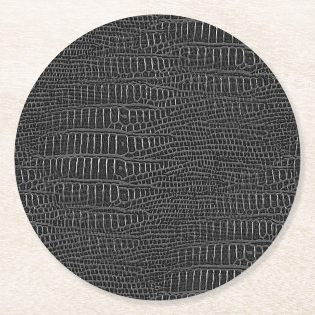 The Look of Black Realistic Alligator Skin Round Paper Coaster (Front)