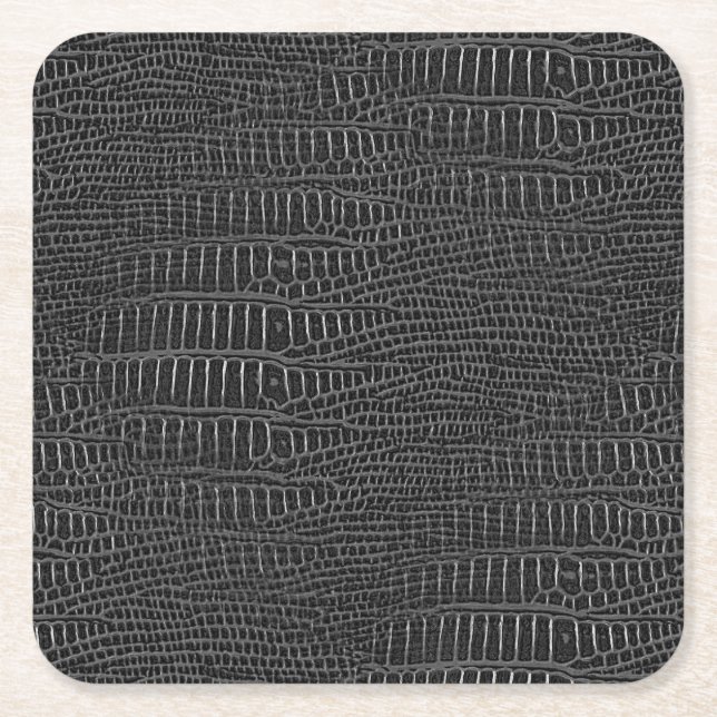The Look of Black Realistic Alligator Skin Square Paper Coaster (Front)