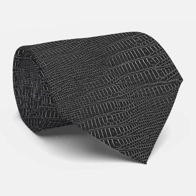The Look of Black Realistic Alligator Skin Tie (Rolled)