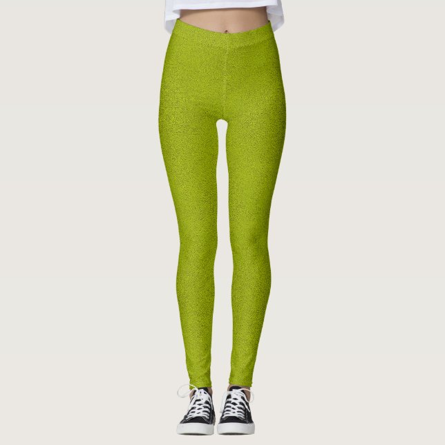 The look of Snuggly Chartreuse Green Suede Leggings (Front)