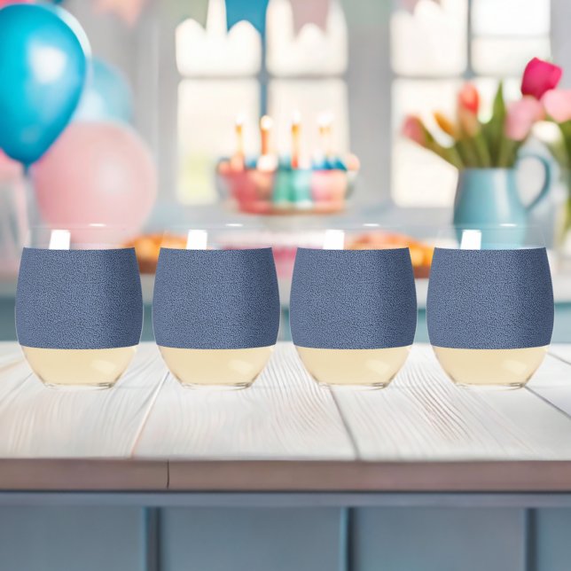 The look of Snuggly Slate Blue Suede Texture  Stemless Wine Glass (Insitu (Baby Shower))