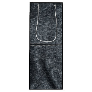 The Look of Soft Stitched Black Leather Grain Wine Gift Bag