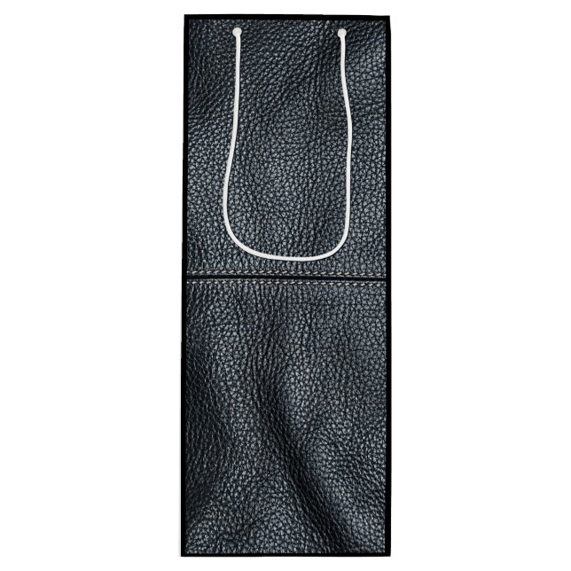 The Look of Soft Stitched Black Leather Grain Wine Gift Bag (Front)