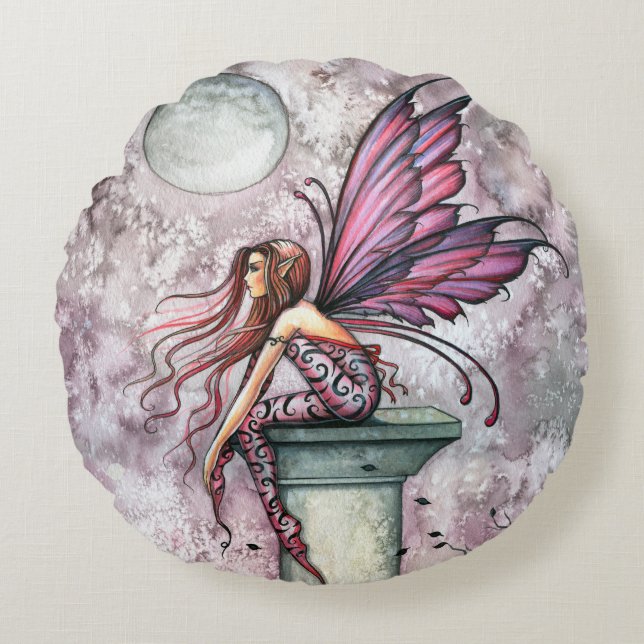 The Lookout Fairy Fantasy Art Round Cushion (Front)