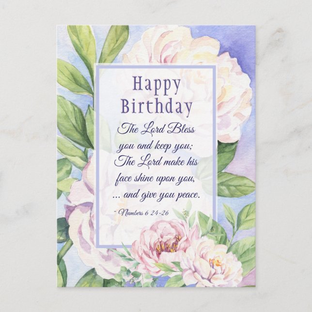 The Lord Bless You Bible Birthday Elegant Floral  Postcard (Front)