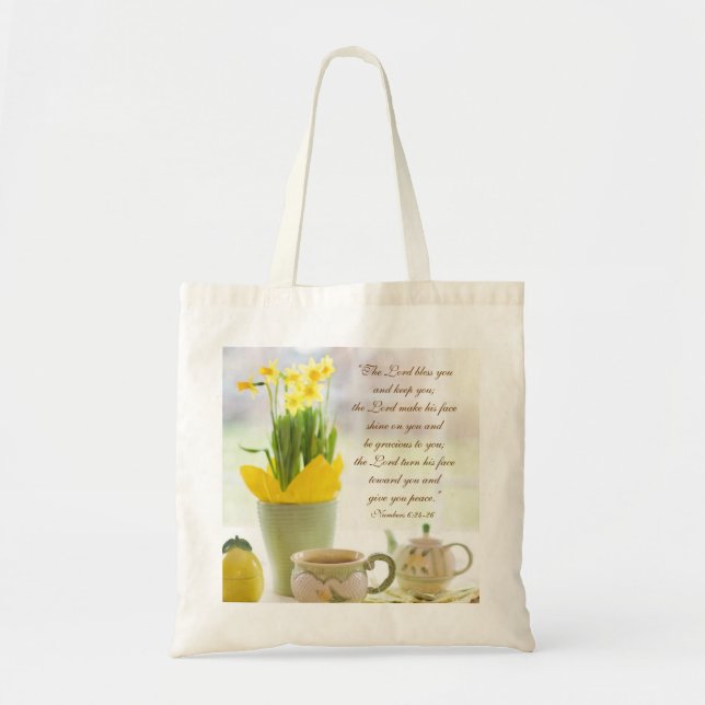 The Lord Bless You Bible Verse Tea Party Daffodils Tote Bag (Front)