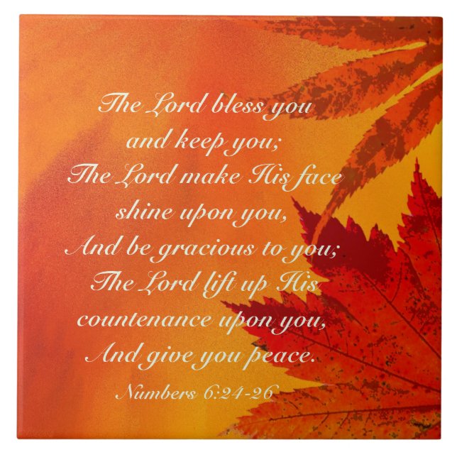 The Lord Bless You, Numbers 6:24-26, Autumn Leaves Tile (Front)
