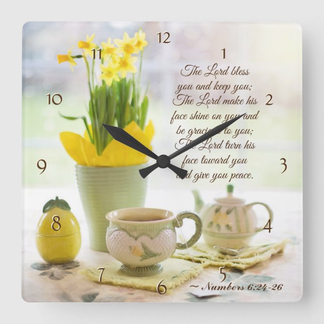 The Lord Bless You Numbers 6:24-26 Bible Verse Square Wall Clock (Front)