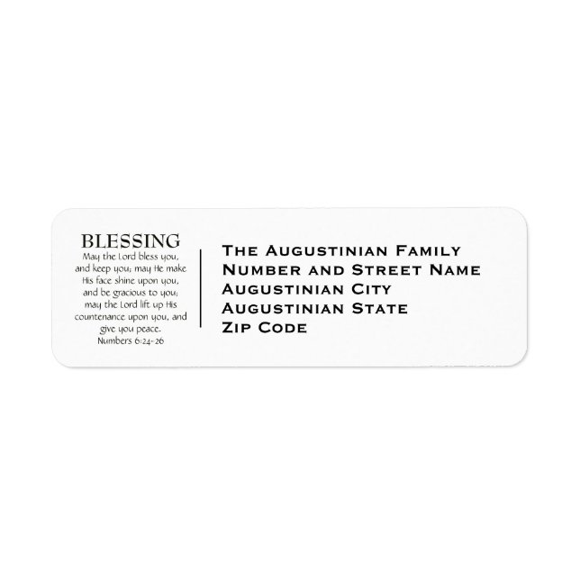 THE LORD BLESS YOU Numbers 6 Return Address (Front)