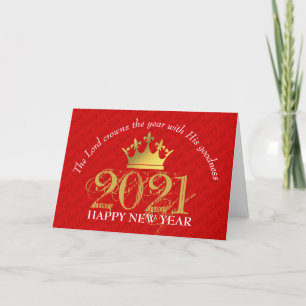 THE LORD CROWNS YEAR   Happy New Year   2021 Red Holiday Card