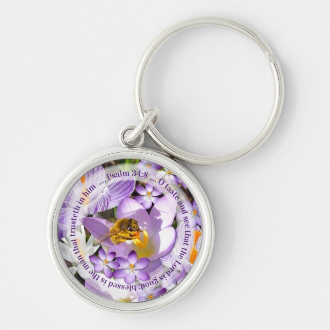 The Lord is Good, Bee on Crocus Flower Key Ring (Front)
