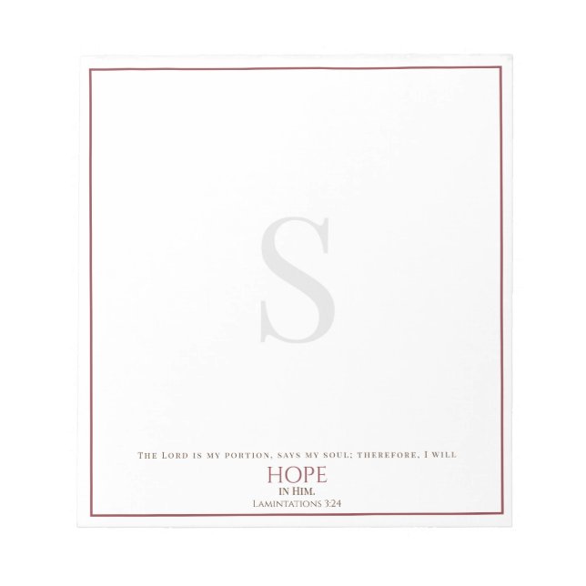The Lord is My Portion Deep Red Monogram Scripture Notepad (Front)