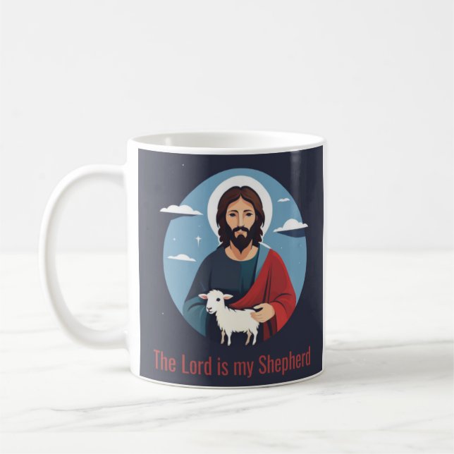The Lord Is My Shepherd Jesus Illustration Coffee Mug (Left)
