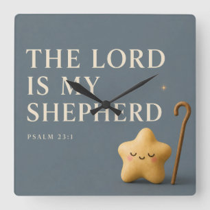 The Lord Is My Shepherd Psalm 23:1 Blue Grey Square Wall Clock