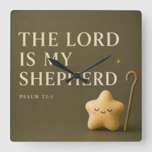 The Lord Is My Shepherd Psalm 23:1 Olive Green Square Wall Clock