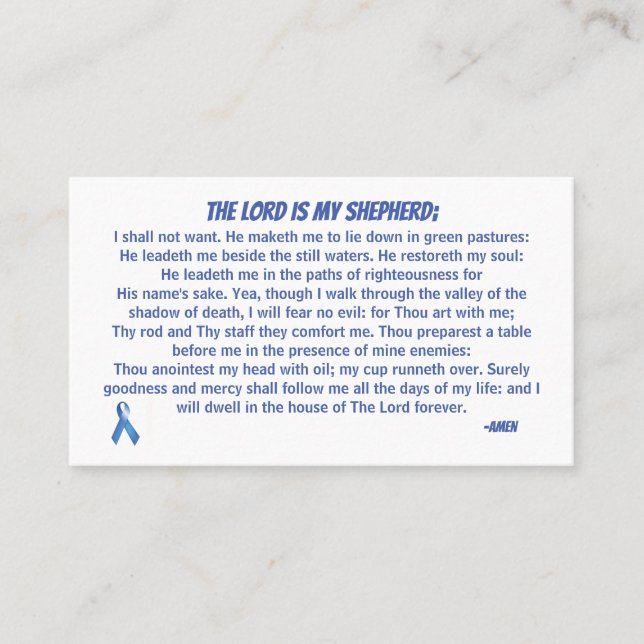 The Lord Is My Shepherd PSALM 23  Blue Ribbon Business Card (Front)