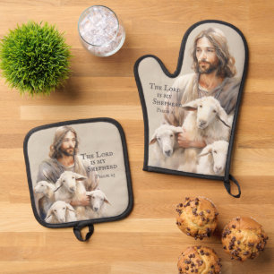 The Lord is My Shepherd Psalm 23 Oven Mitt & Pot Holder Set