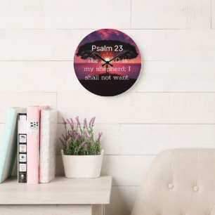 The Lord is my Shepherd Psalm 23 Sunset Tree Large Clock