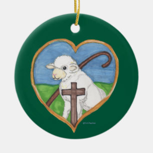 The Lord is my Shepherd sheep and cross Ornament