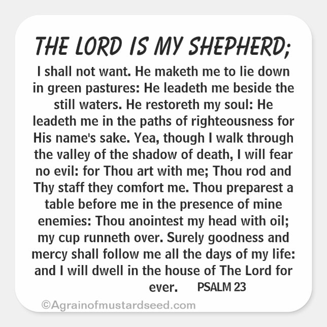 THE LORD IS MY SHEPHERD SQUARE STICKER (Front)