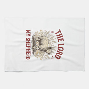 The Lord Is My Shepherd Vintage Sheep Shirt Design Tea Towel
