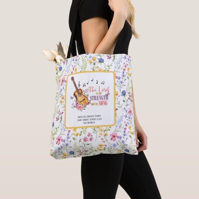 The Lord is My Strength and My Song Guitar Bible Tote Bag (Close Up)