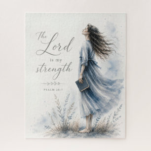 The Lord Is My Strength Psalm 28:7 Watercolor Jigsaw Puzzle
