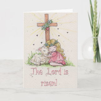 The Lord is Risen Little Girl and Lamb Card
