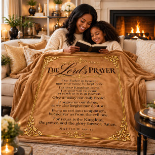 The Lord’s Prayer Luxury Camel Brown & Gold Sherpa Blanket