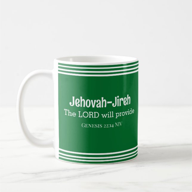 The Lord Will Provide Bible Verse Striped Green Coffee Mug (Left)