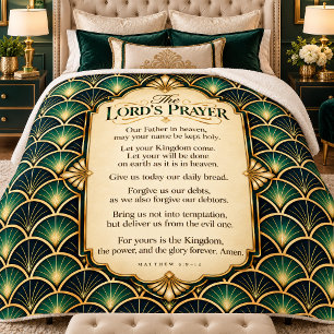 The Lord's Prayer Emerald Green Gold Art Deco Sherpa Blanket