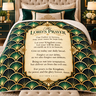 The Lord's Prayer Emerald Green Gold Art Deco Sherpa Blanket
