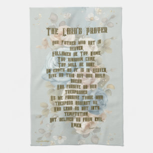 The Lord's Prayer Kitchen Towel Blue Pastel Floral
