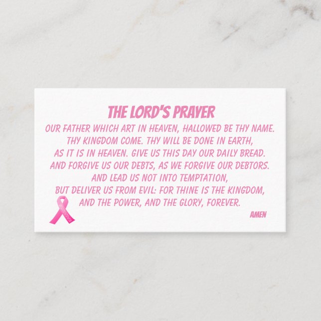 THE LORD'S PRAYER MATTHEW 6:9 Pink Ribbon Business Card (Front)