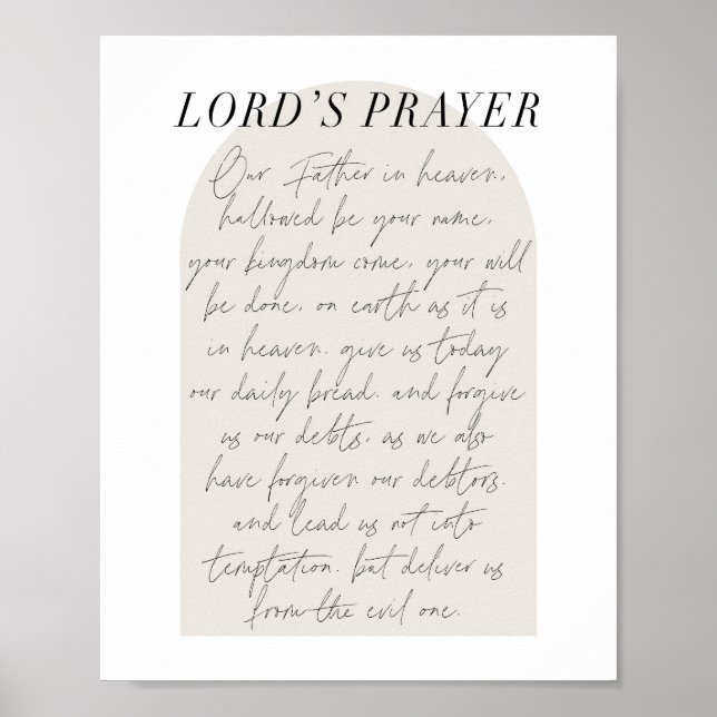 The Lord's Prayer Minimal Boho Beige Arch Script Poster (Front)