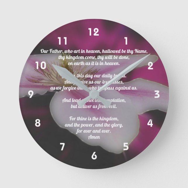 The Lord's Prayer Our Father Clematis   Round Clock (Front)