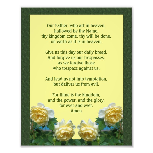 The Lord's Prayer Our Father Rose 8x10 Photo Print (Front)