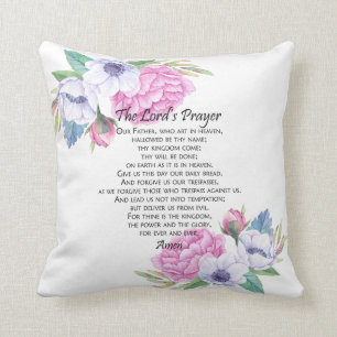 The Lord's Prayer Pink Floral, from Matthew 6:9-13 Cushion