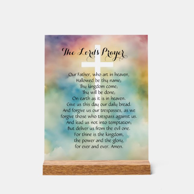 The Lord's Prayer Watercolor Cross  Acrylic Sign (Front)